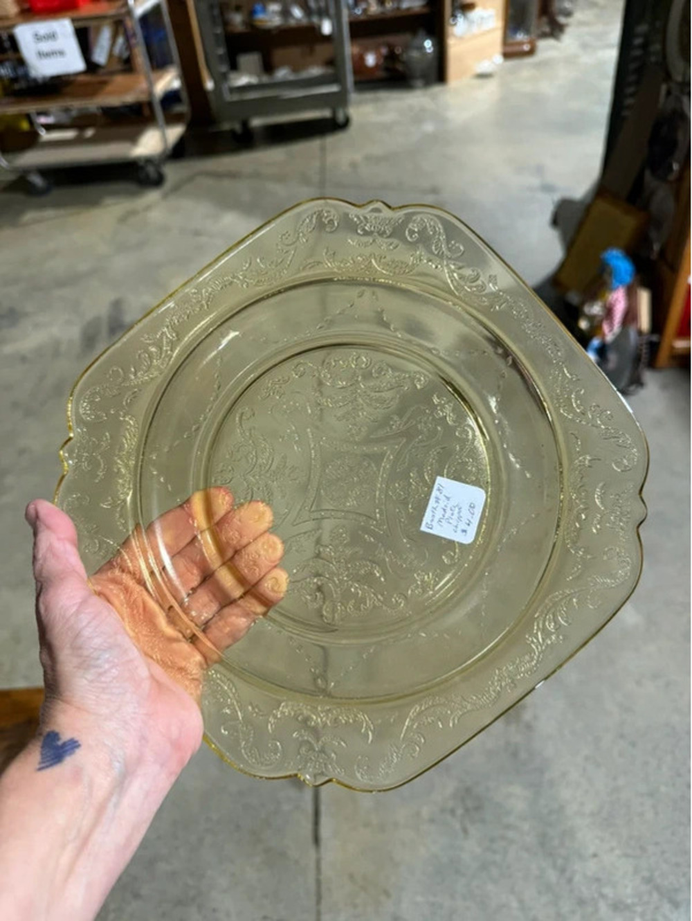 vintage Federal Glass Madrid Amber Depression Glass Square Plate from the 1930s